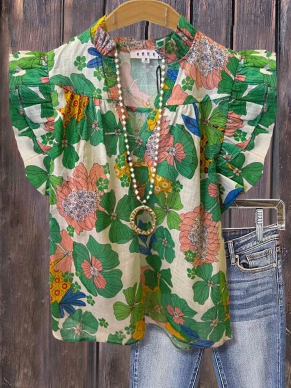 Womens Blouse | Botanical Floral Chic Flutter Sleeve  - Size XL - NWT